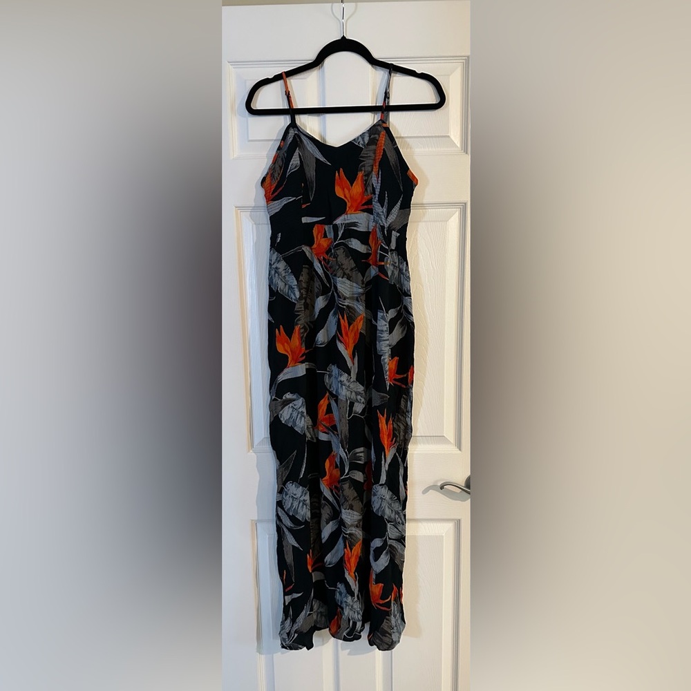 Tropical Maxi Dress with Orange Floral Print